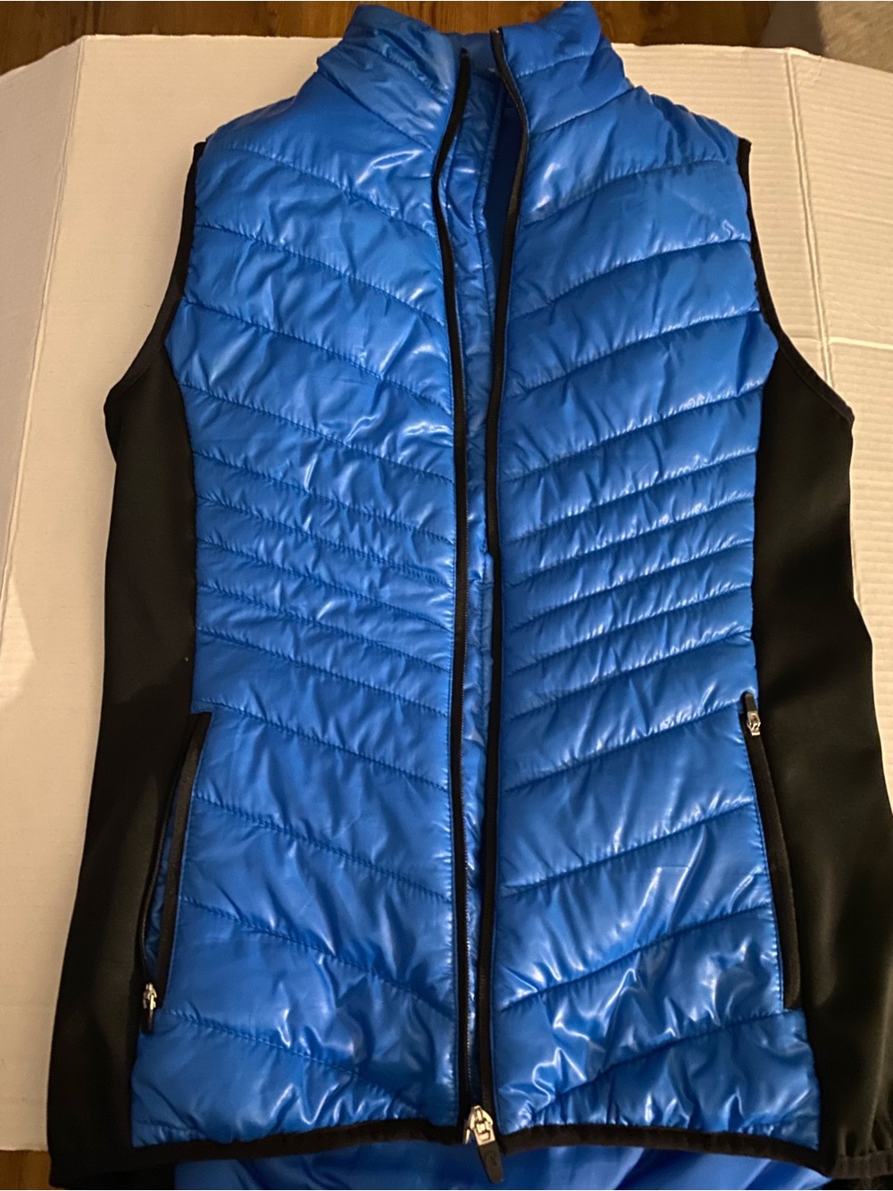 Xersion Electric Blue Quilted Puffer Vest with Black Panels